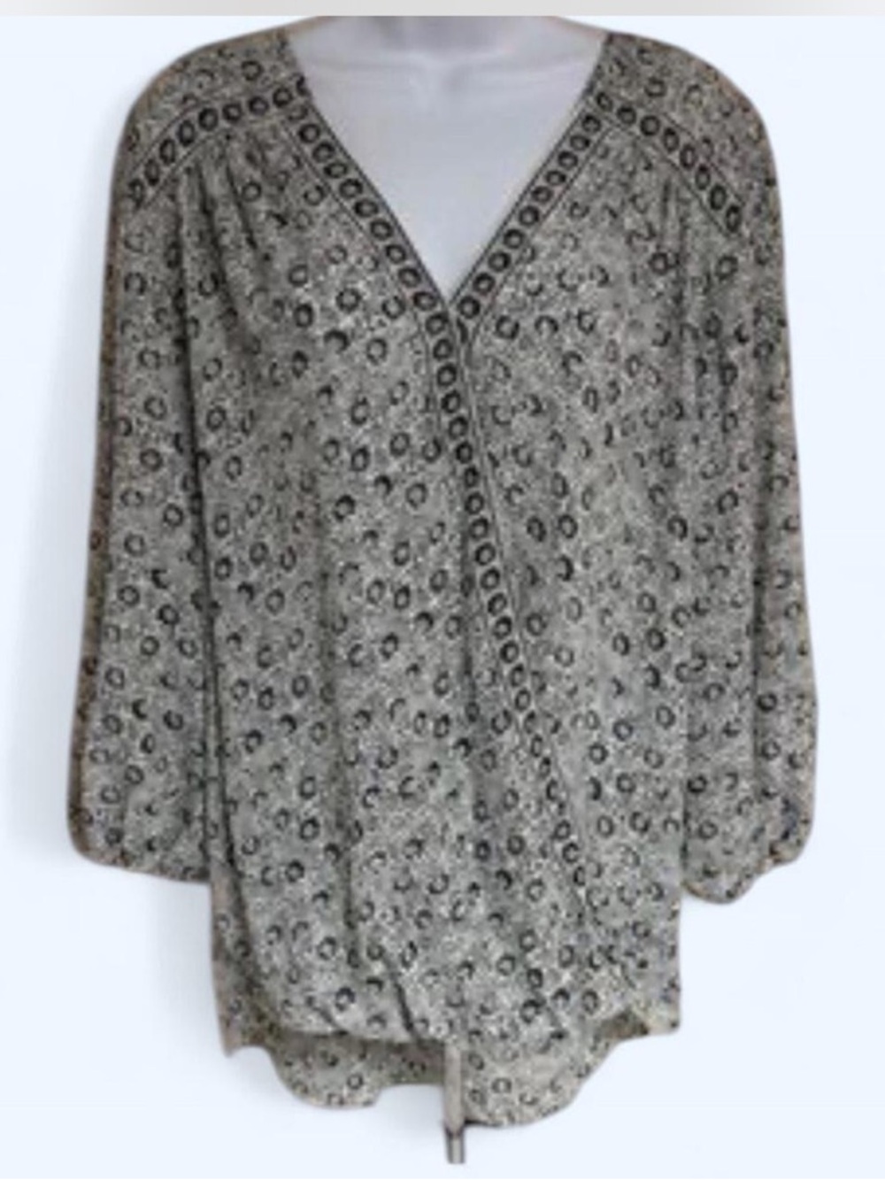 Max Studio Gray Printed V-Neck Tunic wrap front